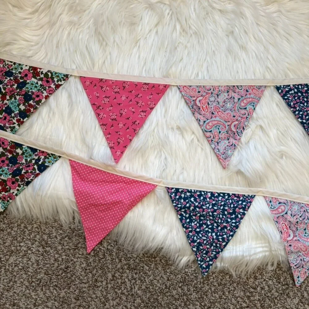 Floral & Pink Patterned Flag Pedant Decor 104 Inches